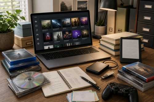 Preserving a digital collection with physical media, e-books, games, music, metadata and backups